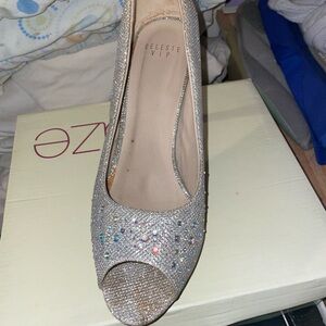 Celeste Sparkling Silver Heels with Peep Toe